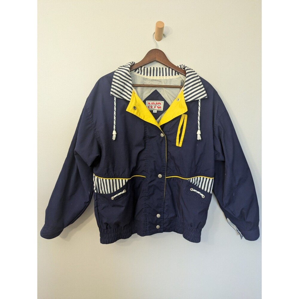 Vintage New York Girl 90s Nautical Jacket Lightweight Casual Stripes Blue Medium